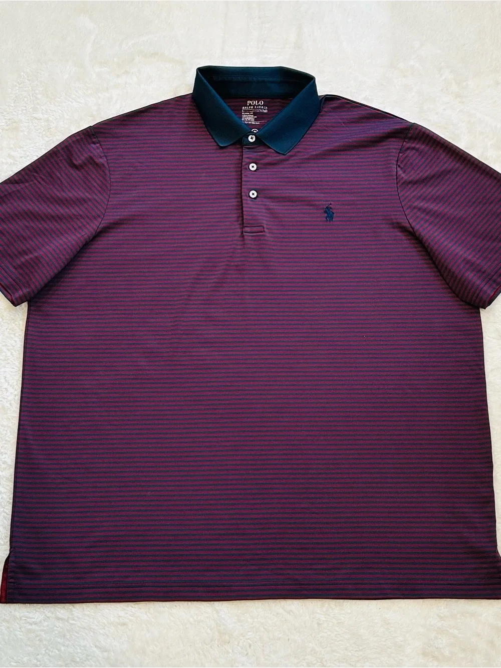 Polo Ralph Lauren Performance Golf Polo Shirt Mens XL Burgundy Navy Stripe